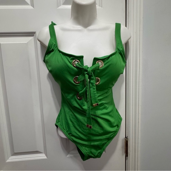 MICHAEL Michael Kors Vibrant Green lace up swimsuit size 10 - Picture 3 of 5